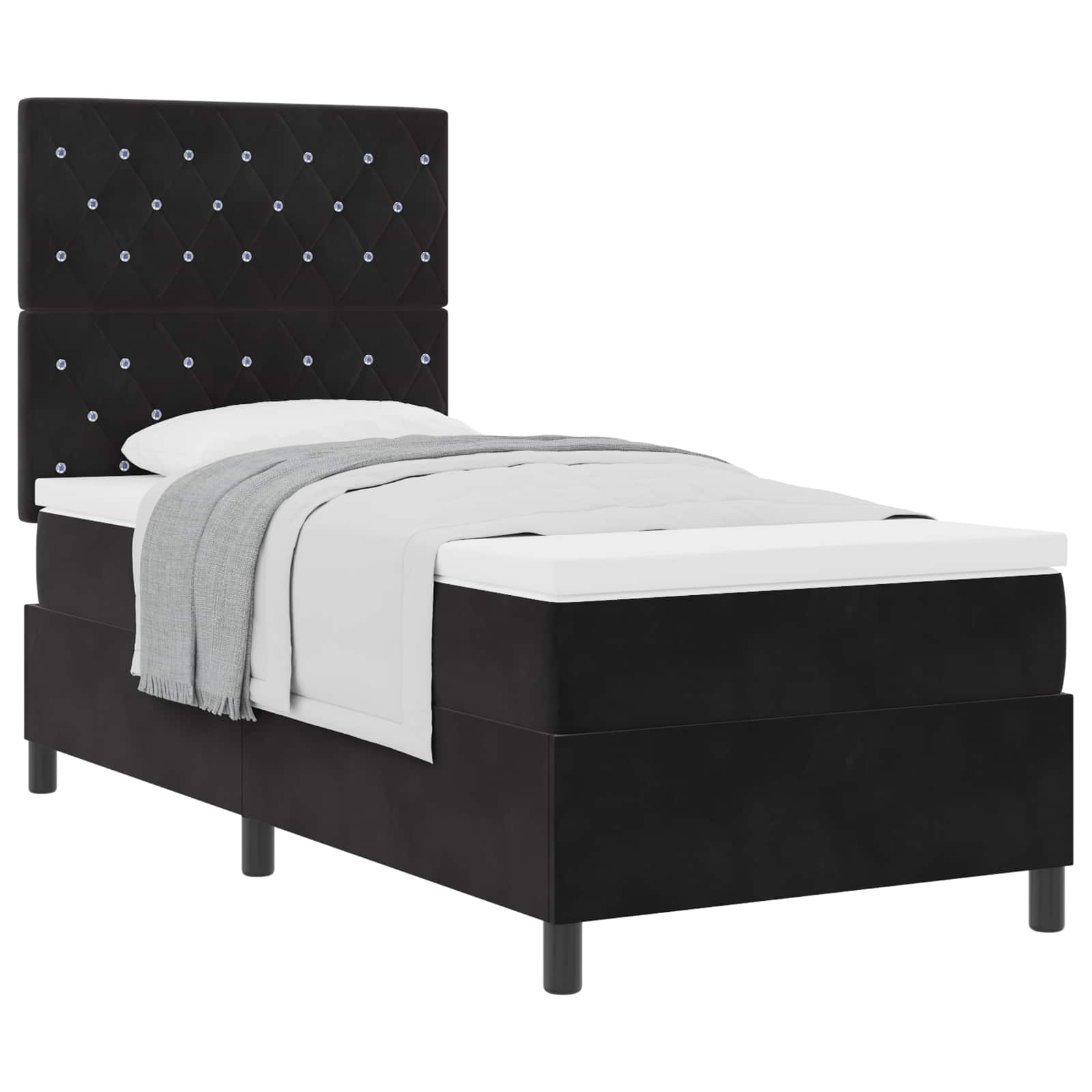 Lit à ressorts avec matelas Noir 90 x 190 cm Velours - XIOS