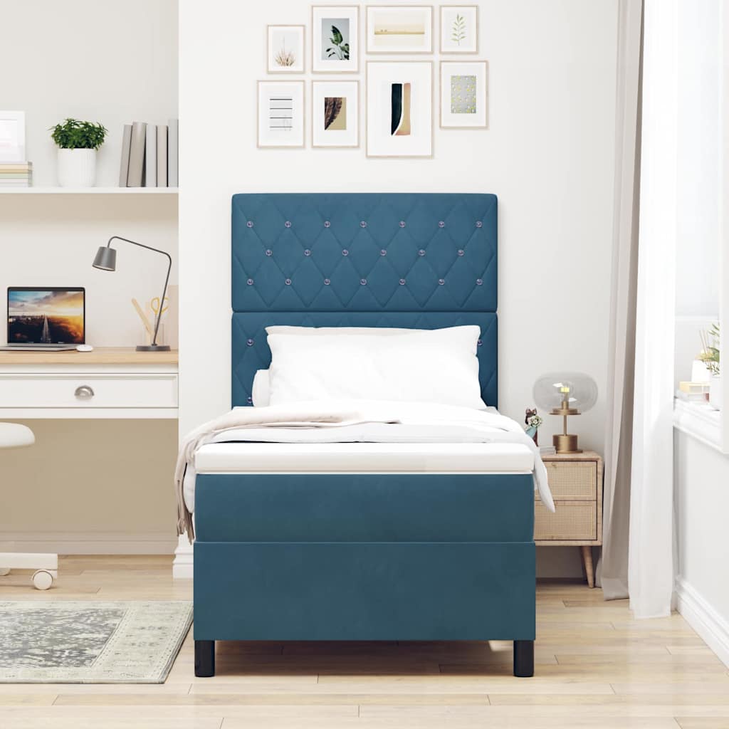 Lit à ressorts avec matelas Bleu foncé 90 x 190 cm Velours