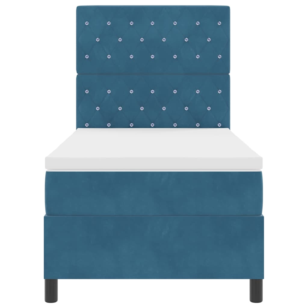 Lit à ressorts avec matelas Bleu foncé 90 x 190 cm Velours