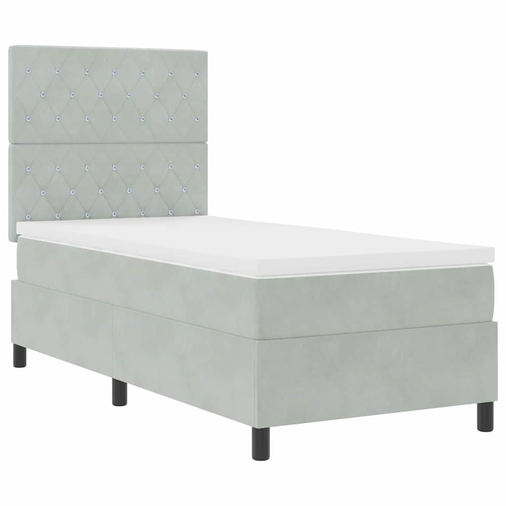 Lit à ressorts avec matelas Gris clair 90 x 200 cm Velours