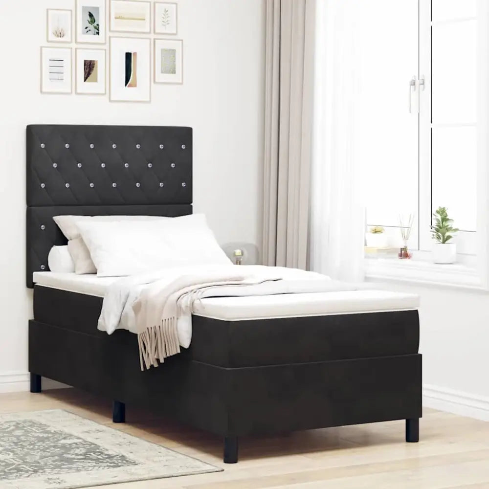 Lit à ressorts avec matelas Noir 90 x 200 cm Velours - XIOS Store SNC