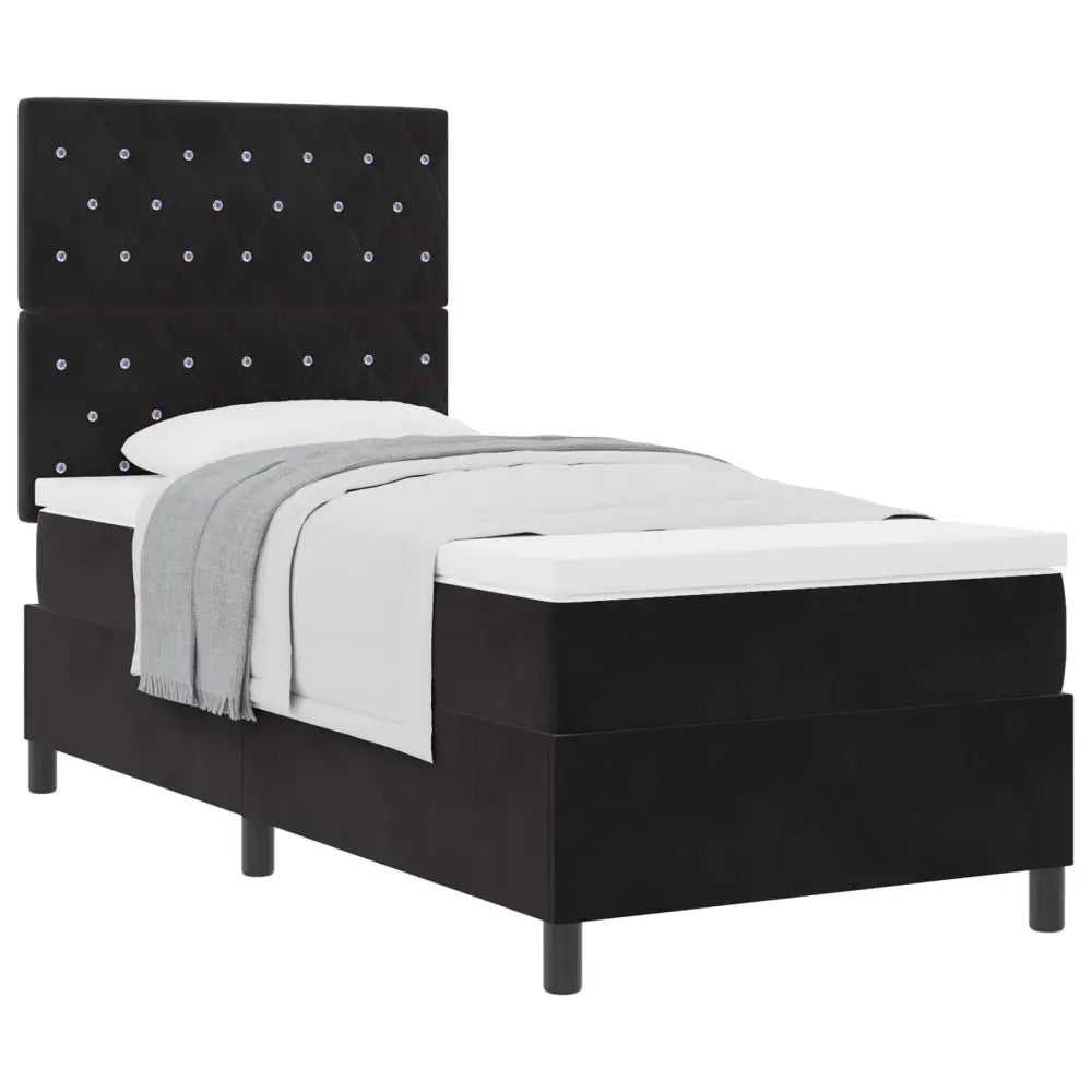 Lit à ressorts avec matelas Noir 90 x 200 cm Velours - XIOS Store SNC