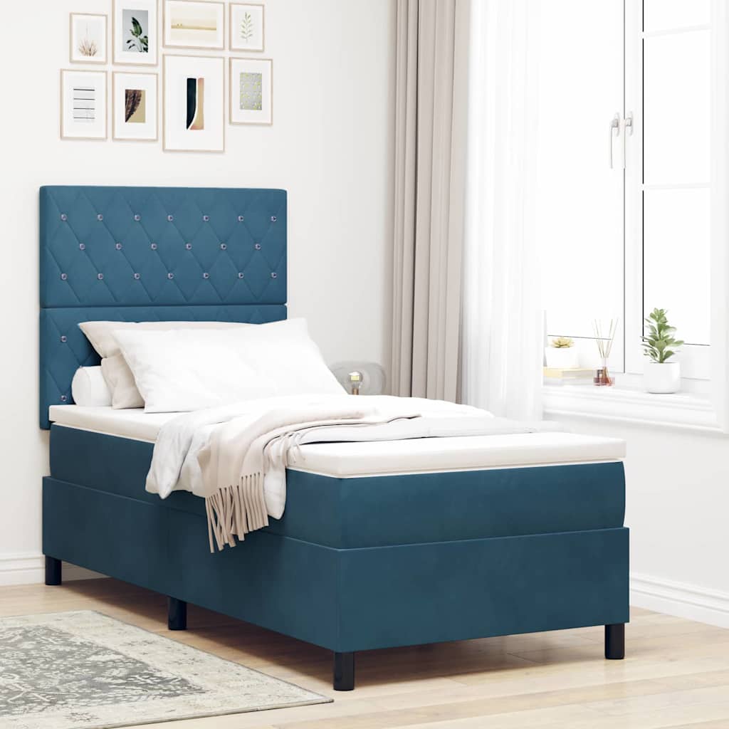Lit à ressorts avec matelas Bleu foncé 90 x 200 cm Velours - XIOS