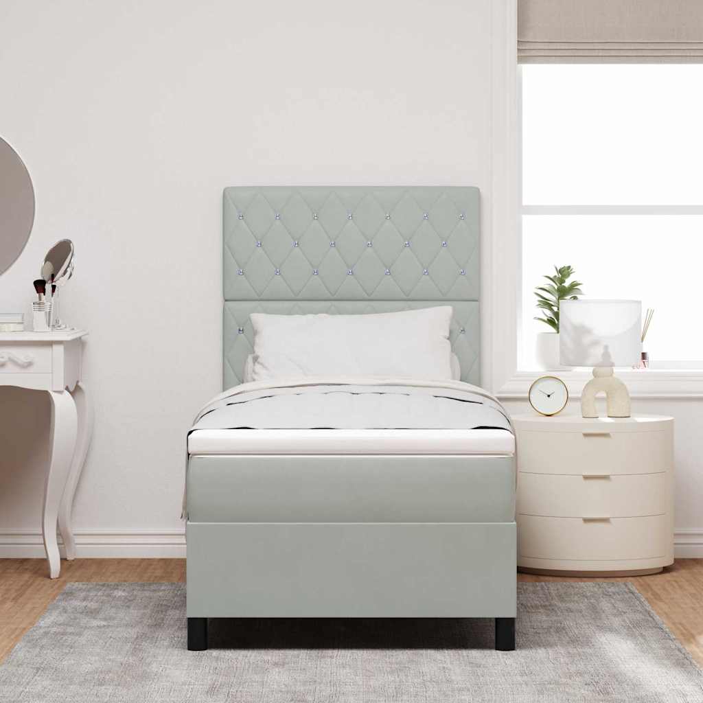 Lit à ressorts avec matelas Gris clair 100 x 200 cm Velours