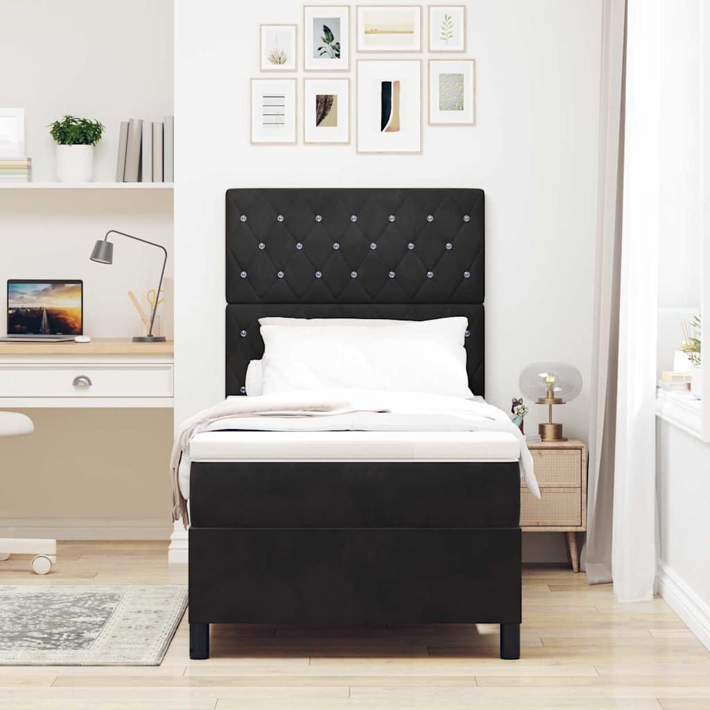 Lit à ressorts avec matelas Noir 100 x 200 cm Velours
