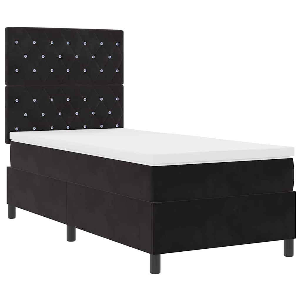 Lit à ressorts avec matelas Noir 100 x 200 cm Velours