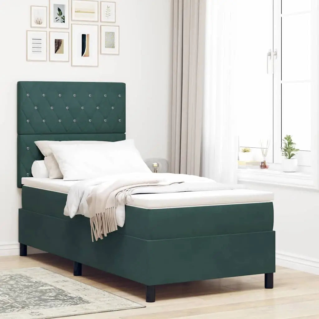 Lit à ressorts avec matelas Vert foncé 100 x 200 cm Velours - XIOS