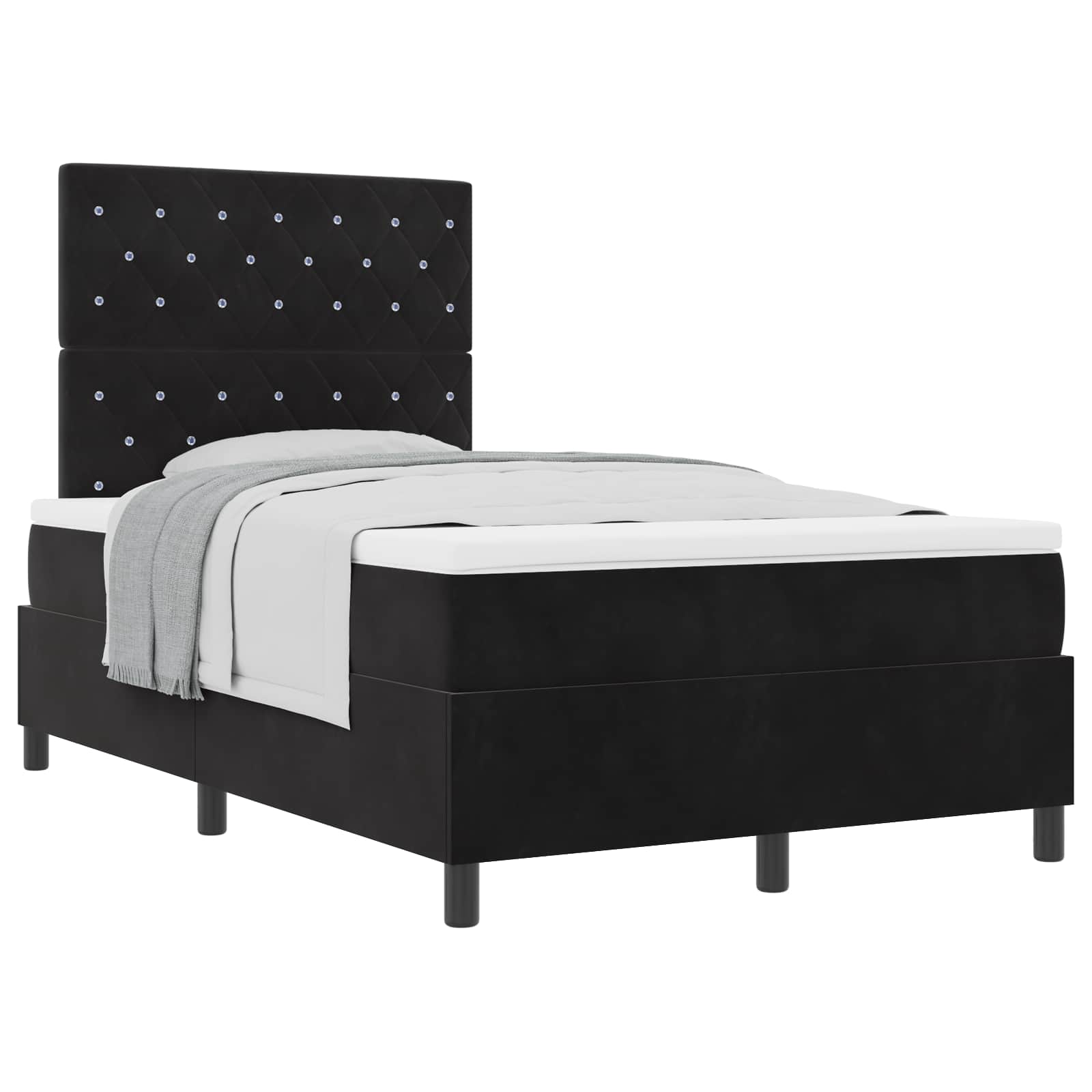 Lit à ressorts avec matelas Noir 120 x 190 cm Velours