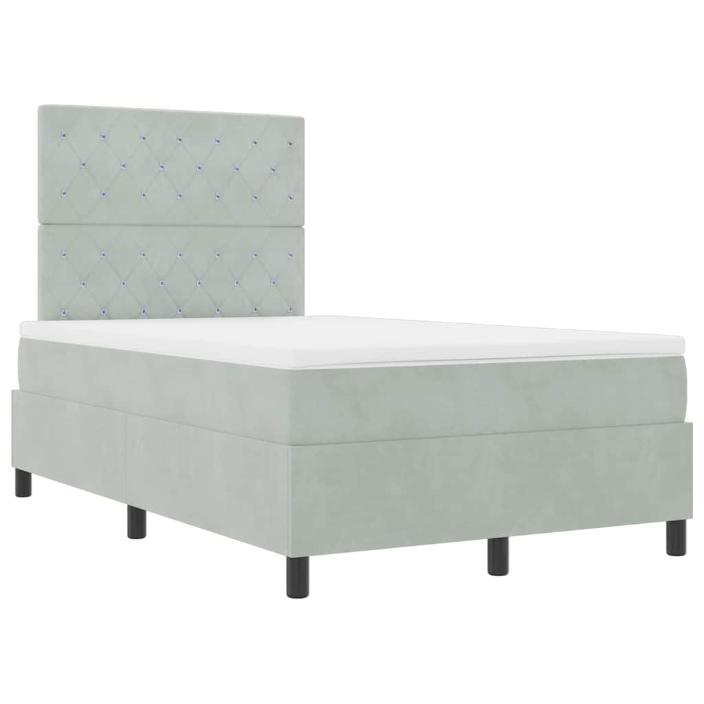 Lit à ressorts avec matelas Gris clair 120 x 200 cm Velours