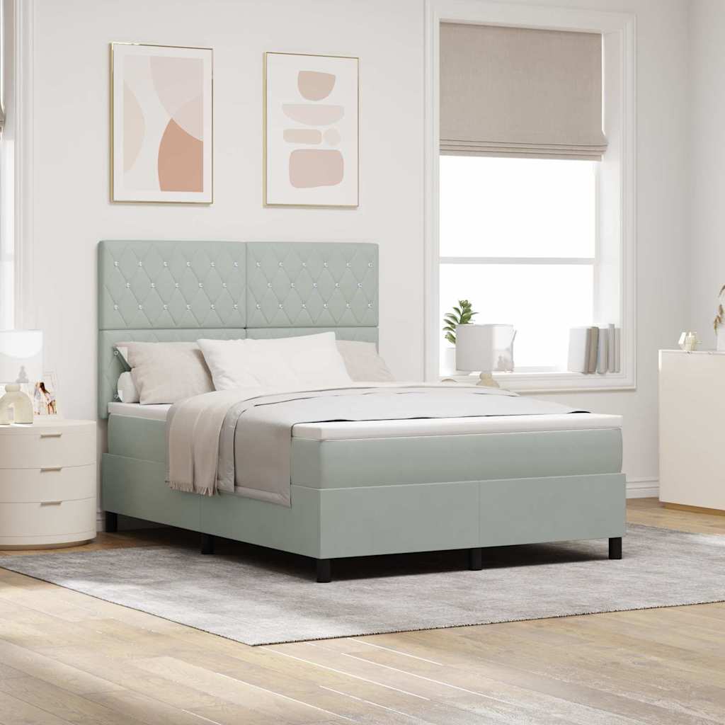 Lit à ressorts avec matelas Gris clair 140 x 190 cm Velours