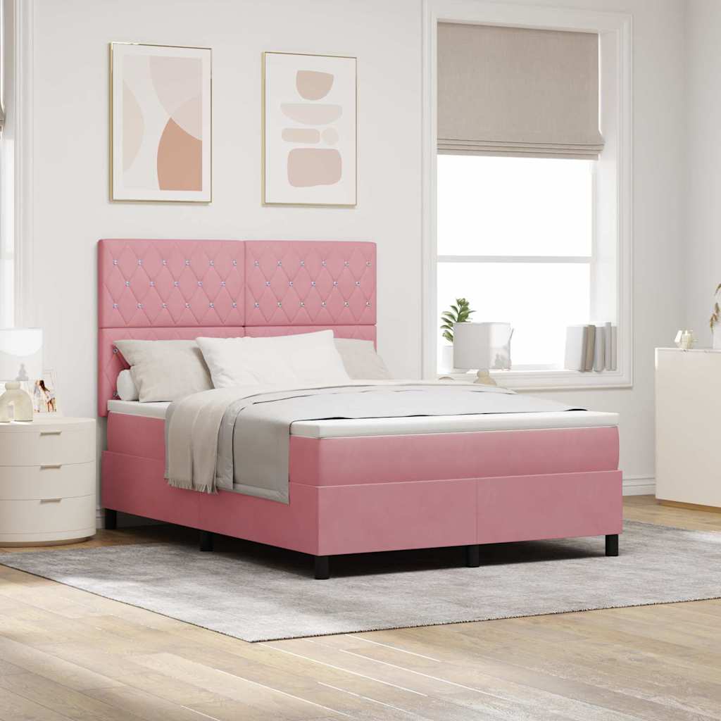 Lit à ressorts avec matelas Rose 140 x 190 cm Velours