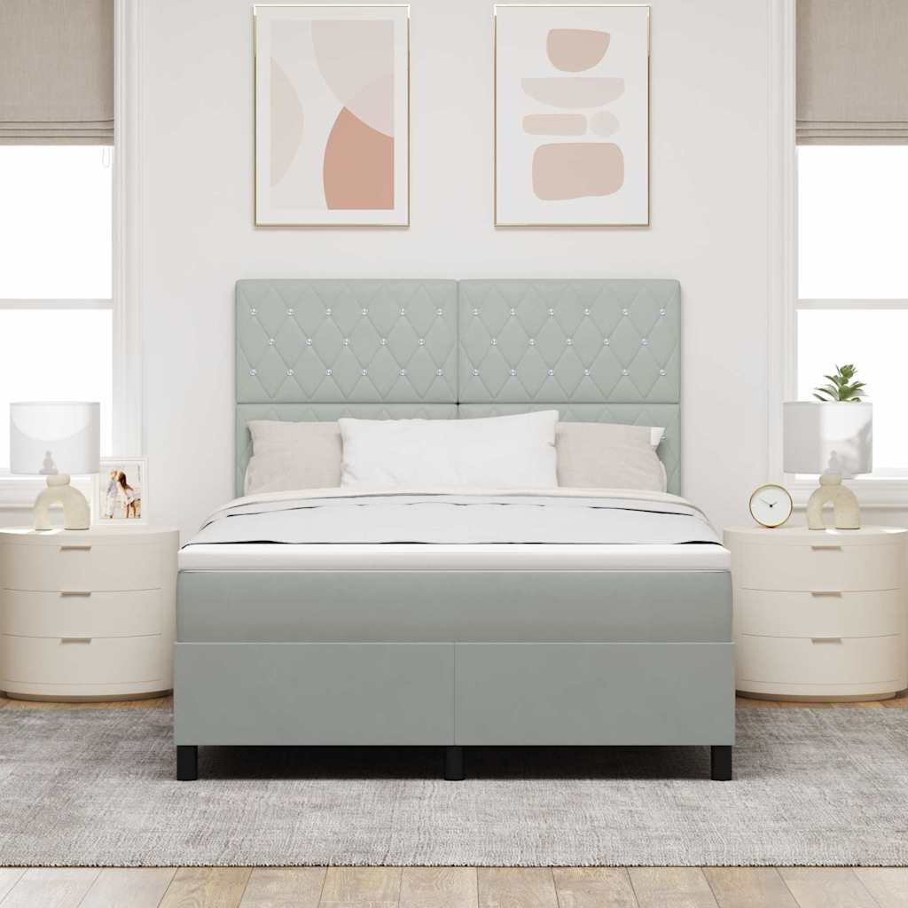 Lit à ressorts avec matelas Gris clair 160 x 200 cm Velours