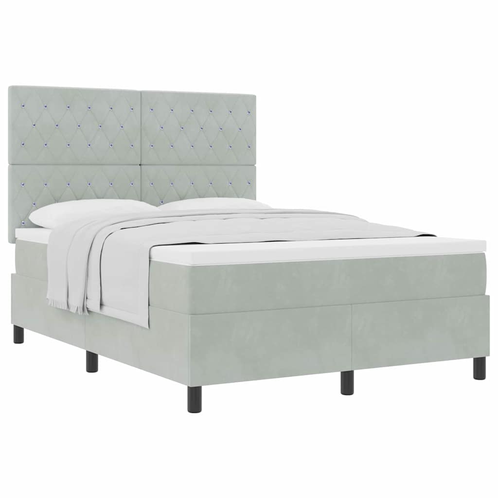 Lit à ressorts avec matelas Gris clair 160 x 200 cm Velours
