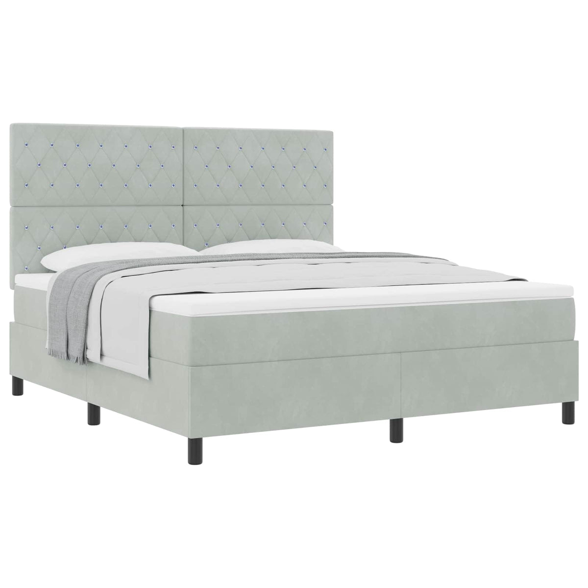Lit à ressorts avec matelas Gris clair 180 x 200 cm Velours