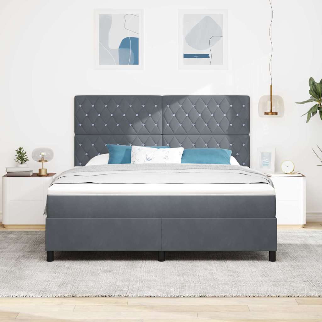 Lit à ressorts avec matelas Gris foncé 180 x 200 cm Velours
