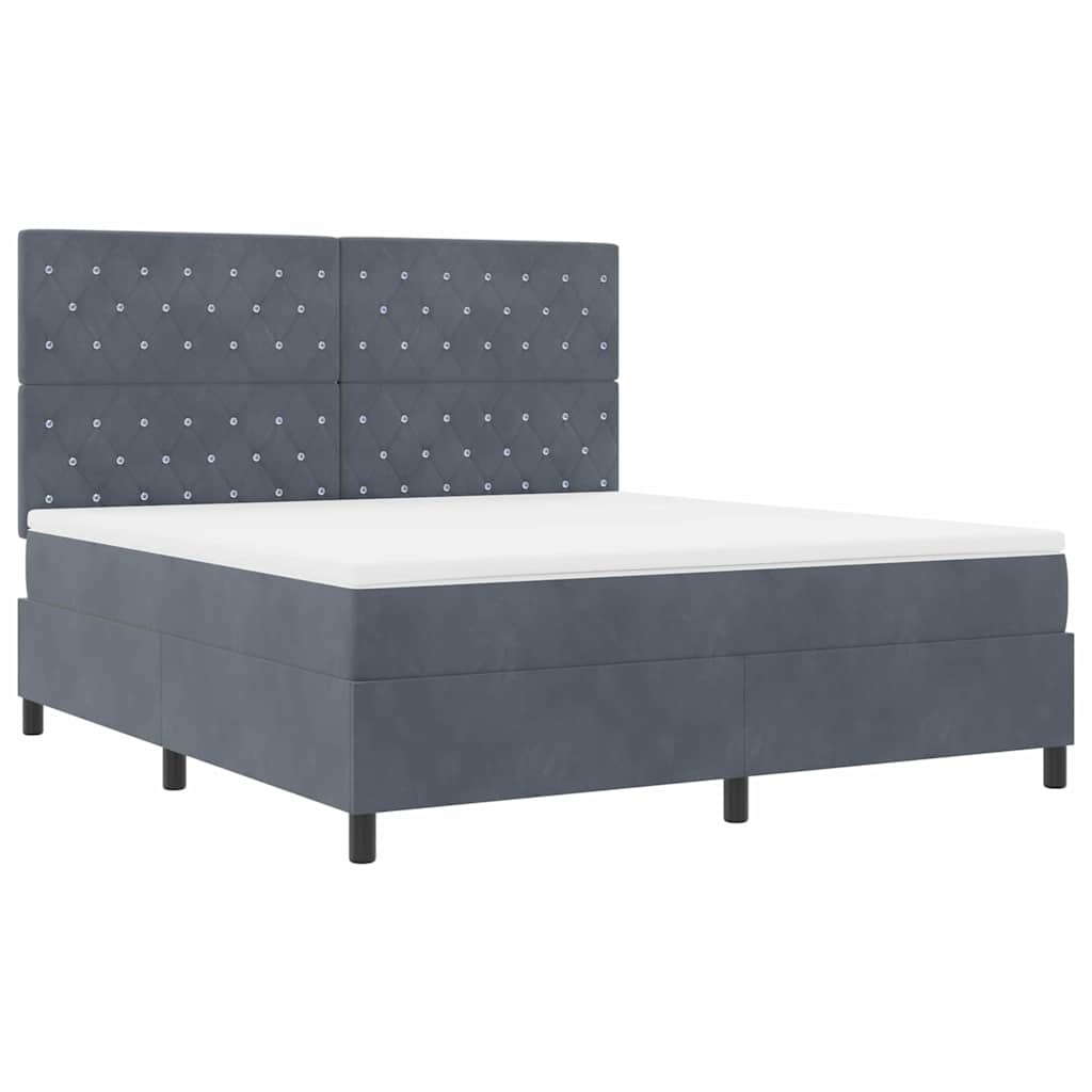 Lit à ressorts avec matelas Gris foncé 180 x 200 cm Velours