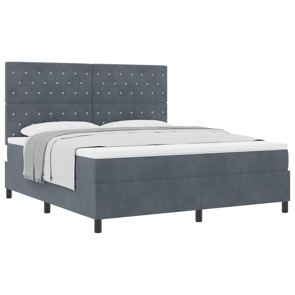 Lit à ressorts avec matelas Gris foncé 180 x 200 cm Velours