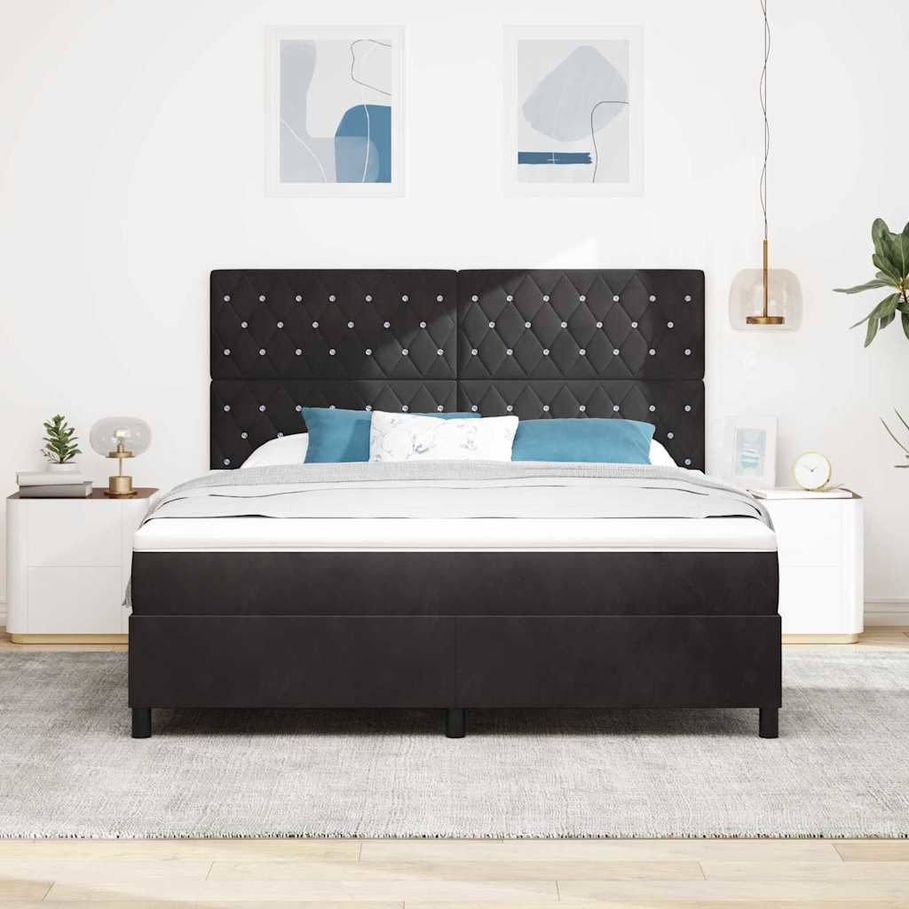 Lit à ressorts avec matelas Noir 180 x 200 cm Velours