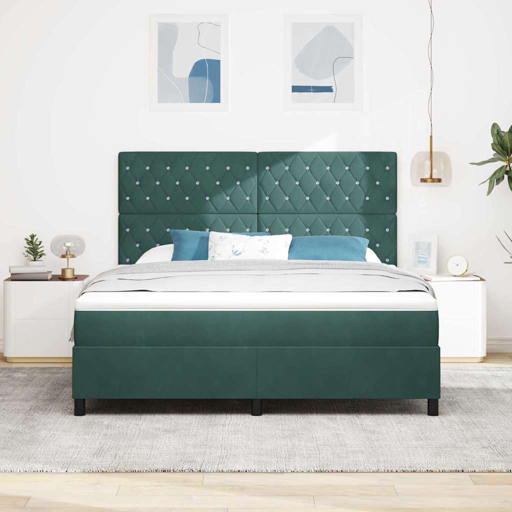 Lit à ressorts avec matelas Vert foncé 180 x 200 cm Velours