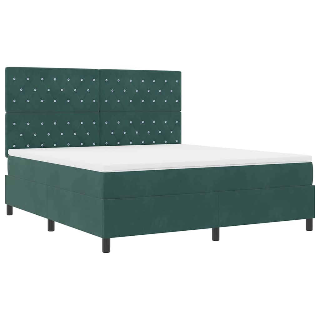 Lit à ressorts avec matelas Vert foncé 180 x 200 cm Velours