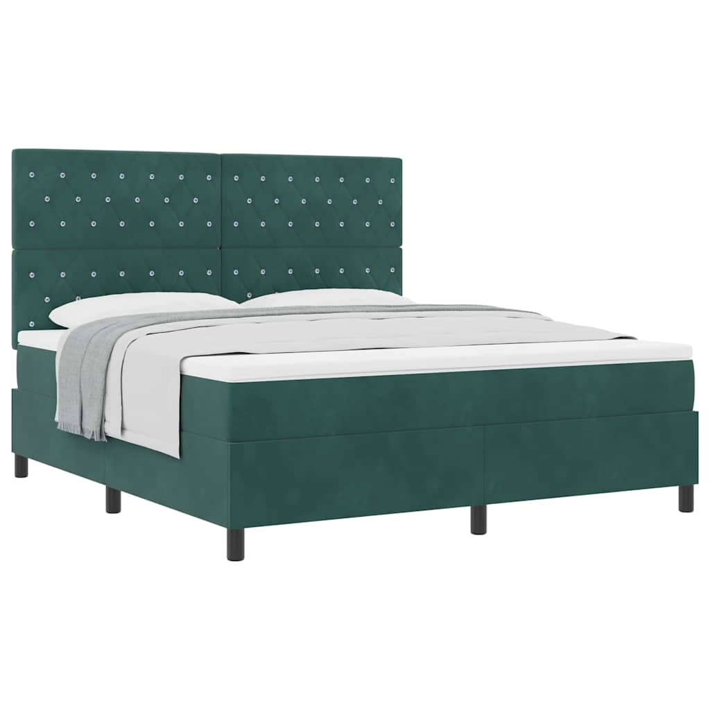 Lit à ressorts avec matelas Vert foncé 180 x 200 cm Velours