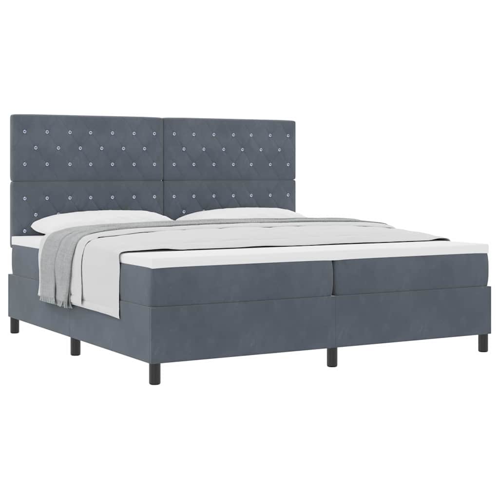 Lit à ressorts avec matelas Gris foncé 200 x 200 cm Velours - XIOS
