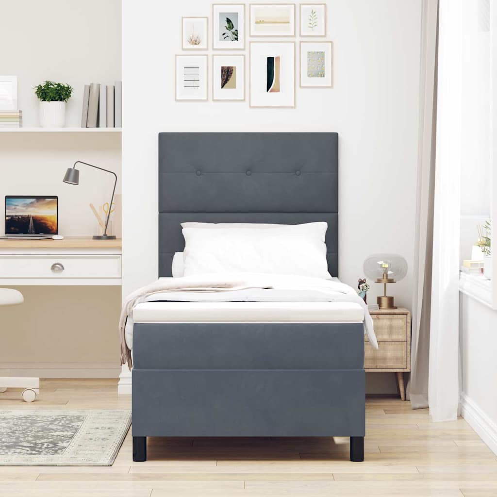 Lit à ressorts avec matelas Gris foncé 90 x 200 cm tissu