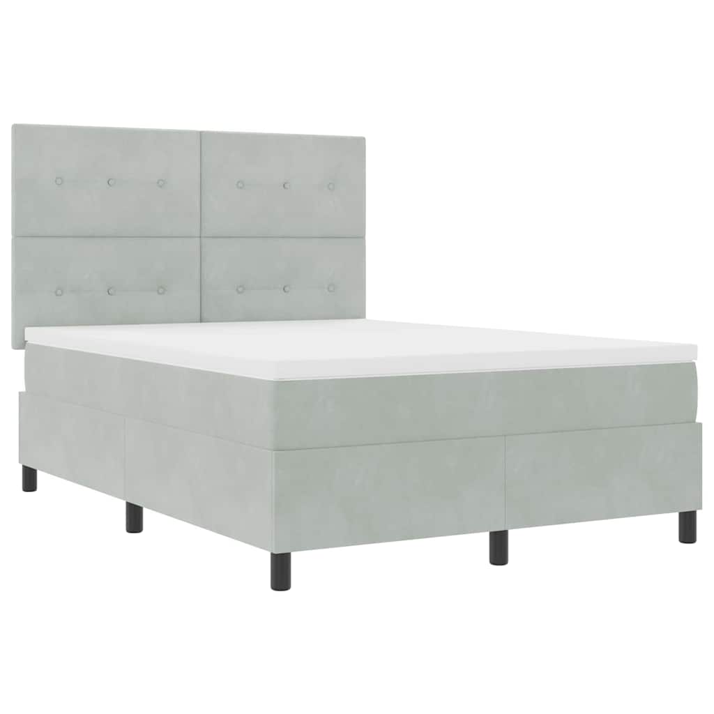 Lit à ressorts avec tête de lit Gris clair 140 x 190 cm Velours - XIOS
