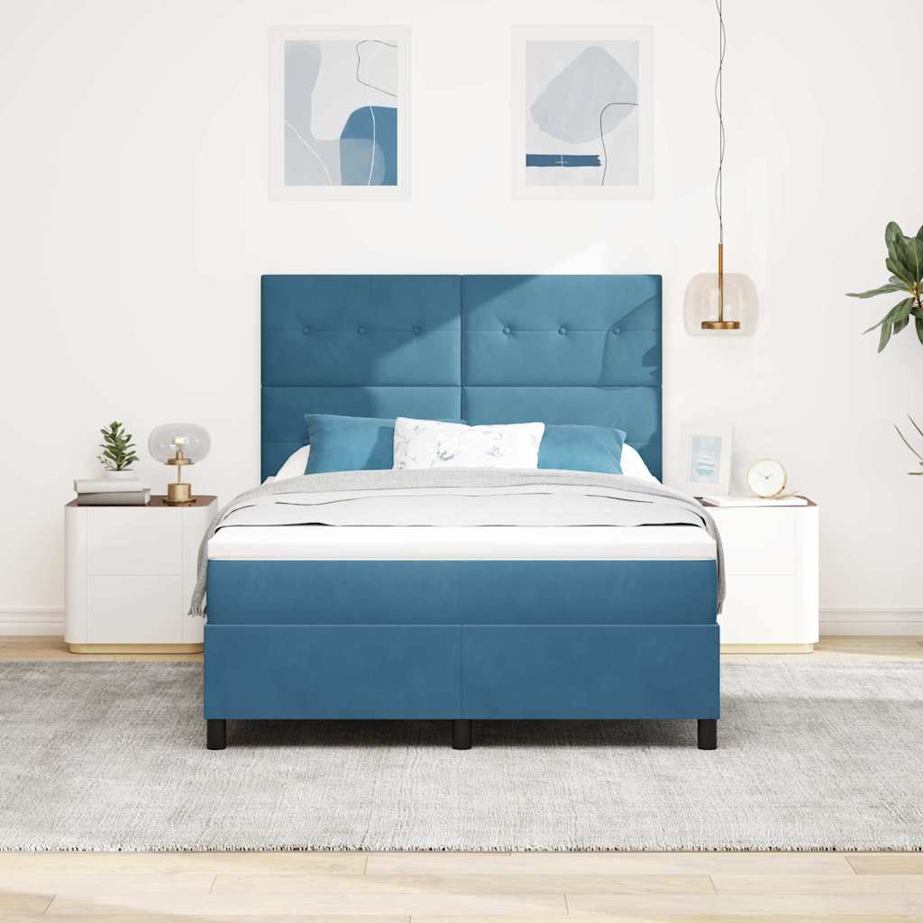 Lit à ressorts avec tête de lit Bleu foncé 140 x 190 cm Velours - XIOS