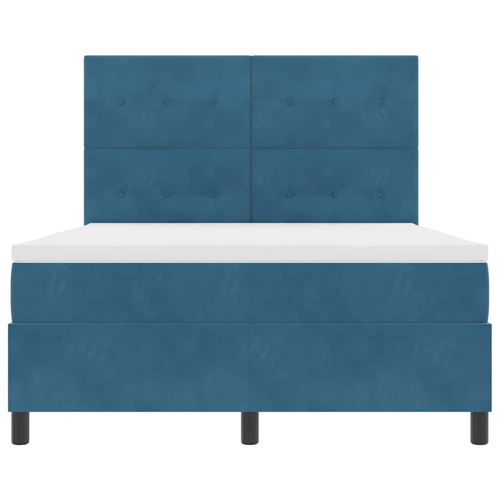 Lit à ressorts avec tête de lit Bleu foncé 140 x 190 cm Velours - XIOS