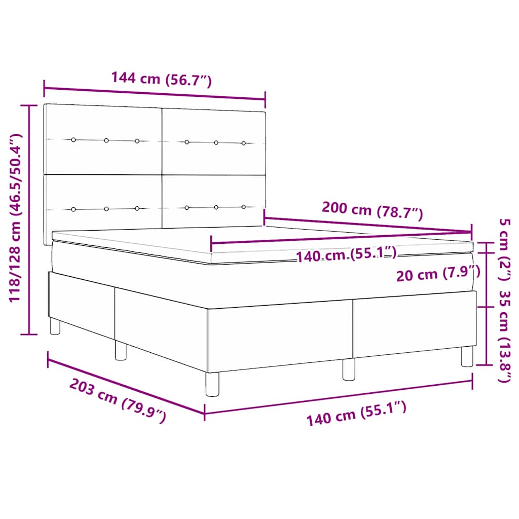Lit à ressorts avec matelas Bleu foncé 140 x 200 cm tissu - XIOS