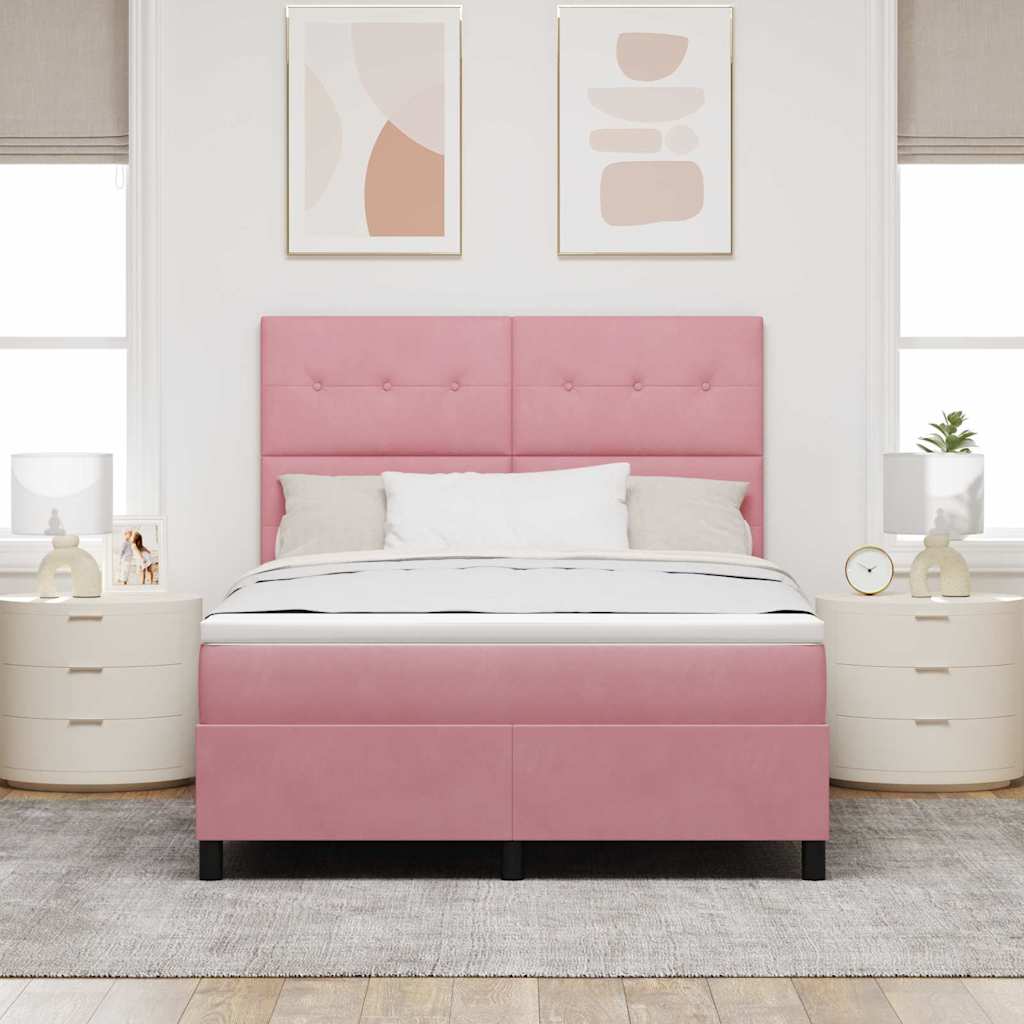 Lit à ressorts avec tête de lit Rose 140 x 200 cm Velours - XIOS