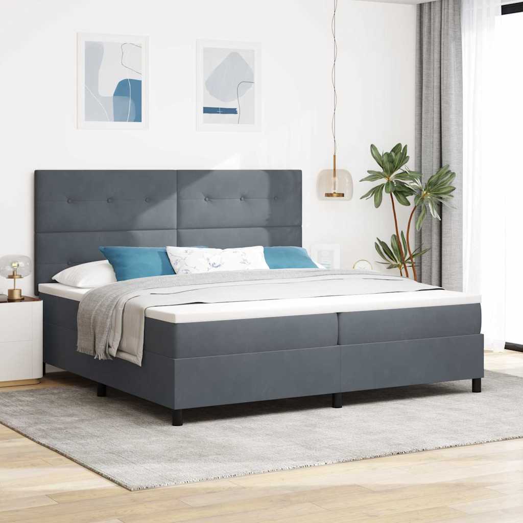 Lit à ressorts avec matelas Gris foncé 200 x 200 cm Velours