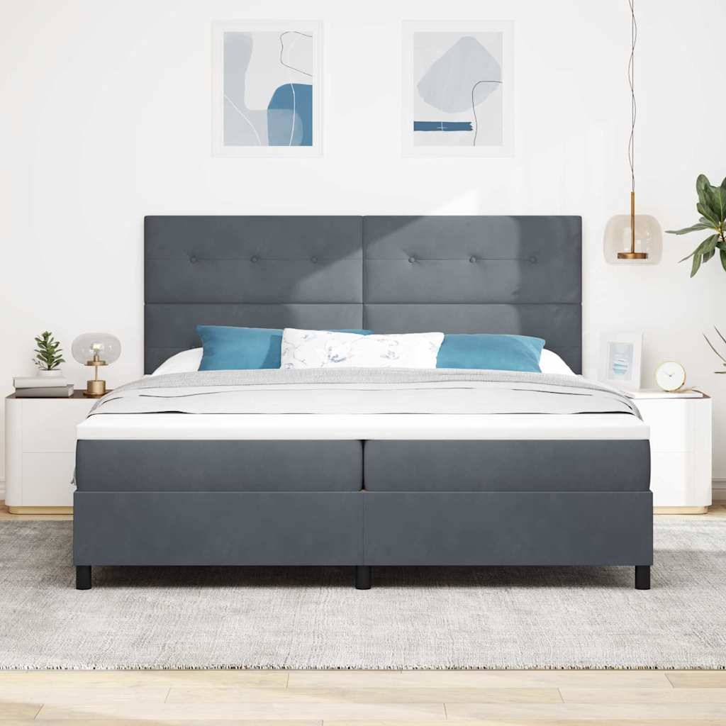 Lit à ressorts avec matelas Gris foncé 200 x 200 cm Velours