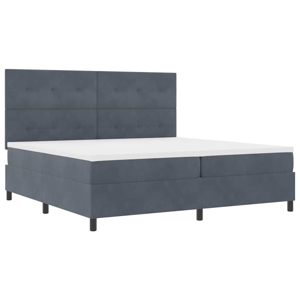 Lit à ressorts avec matelas Gris foncé 200 x 200 cm Velours