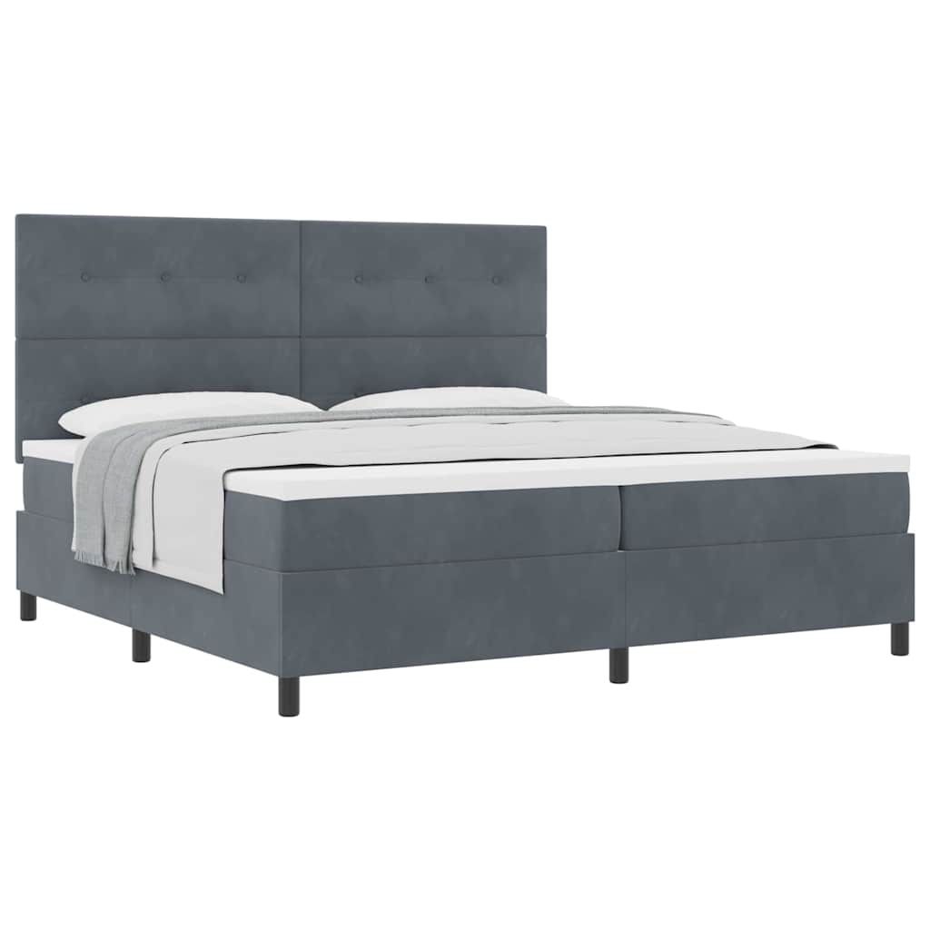Lit à ressorts avec matelas Gris foncé 200 x 200 cm Velours