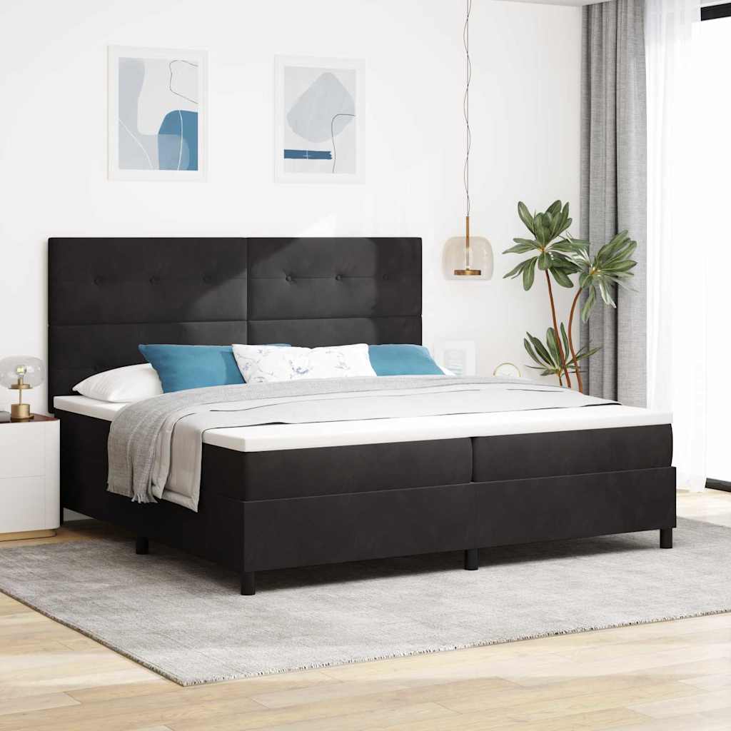 Lit à ressorts avec matelas Noir 200 x 200 cm Velours