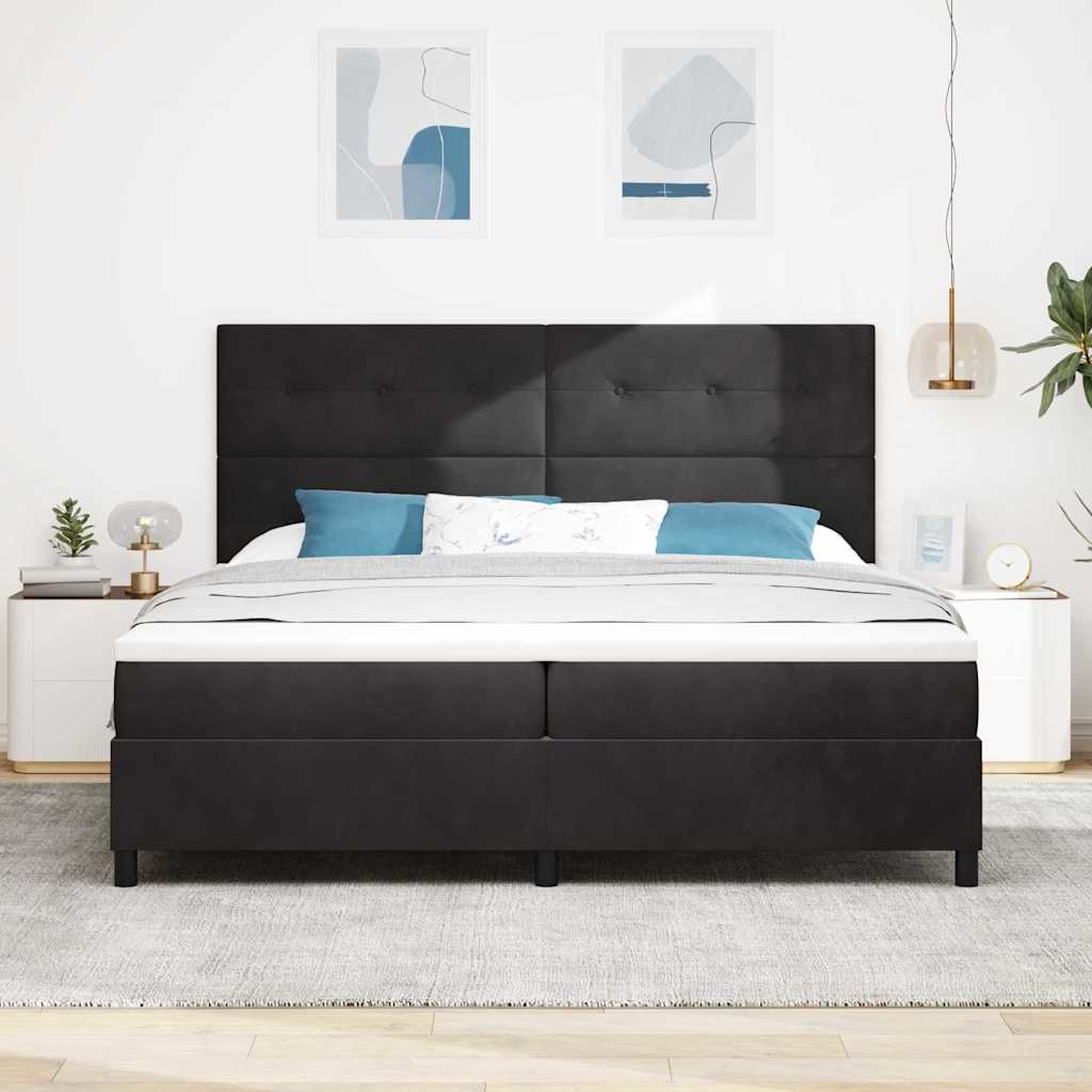 Lit à ressorts avec matelas Noir 200 x 200 cm Velours
