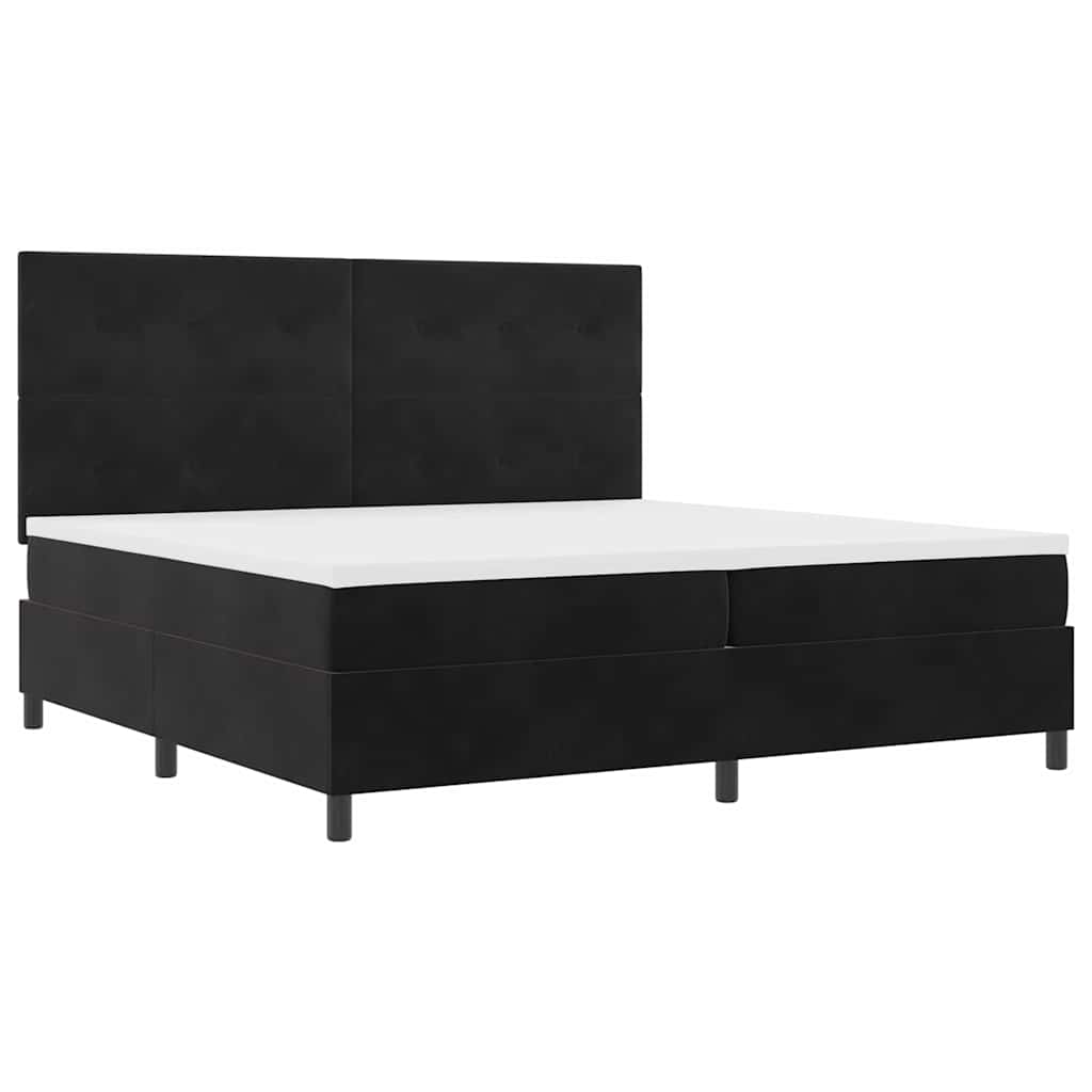 Lit à ressorts avec matelas Noir 200 x 200 cm Velours