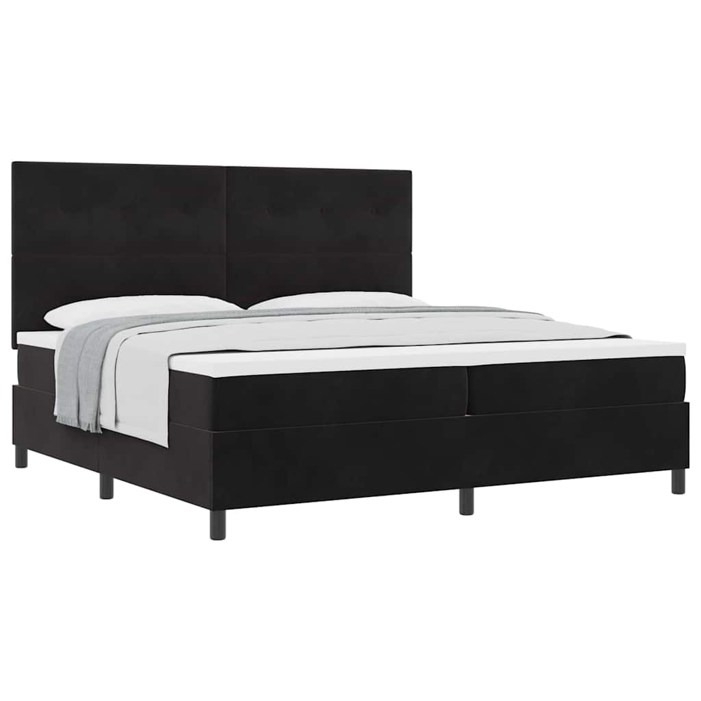 Lit à ressorts avec matelas Noir 200 x 200 cm Velours