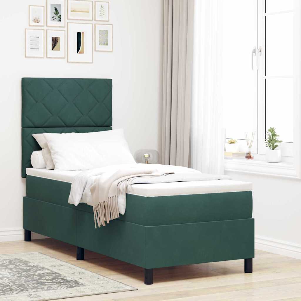 Lit à ressorts avec tête de lit Vert foncé 80 x 200 cm Velours