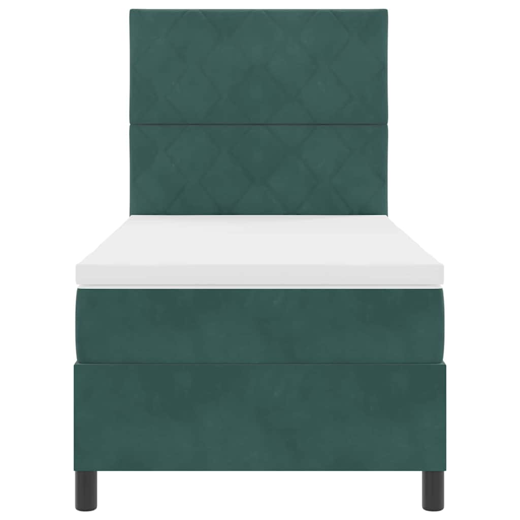 Lit à ressorts avec matelas Vert foncé 90 x 200 cm tissu