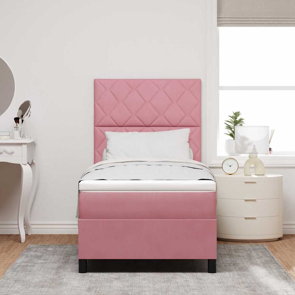 Lit à ressorts avec tête de lit Rose 90 x 200 cm Velours - XIOS