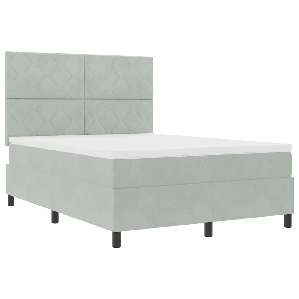 Lit à ressorts avec tête de lit Gris clair 140 x 190 cm Velours - XIOS