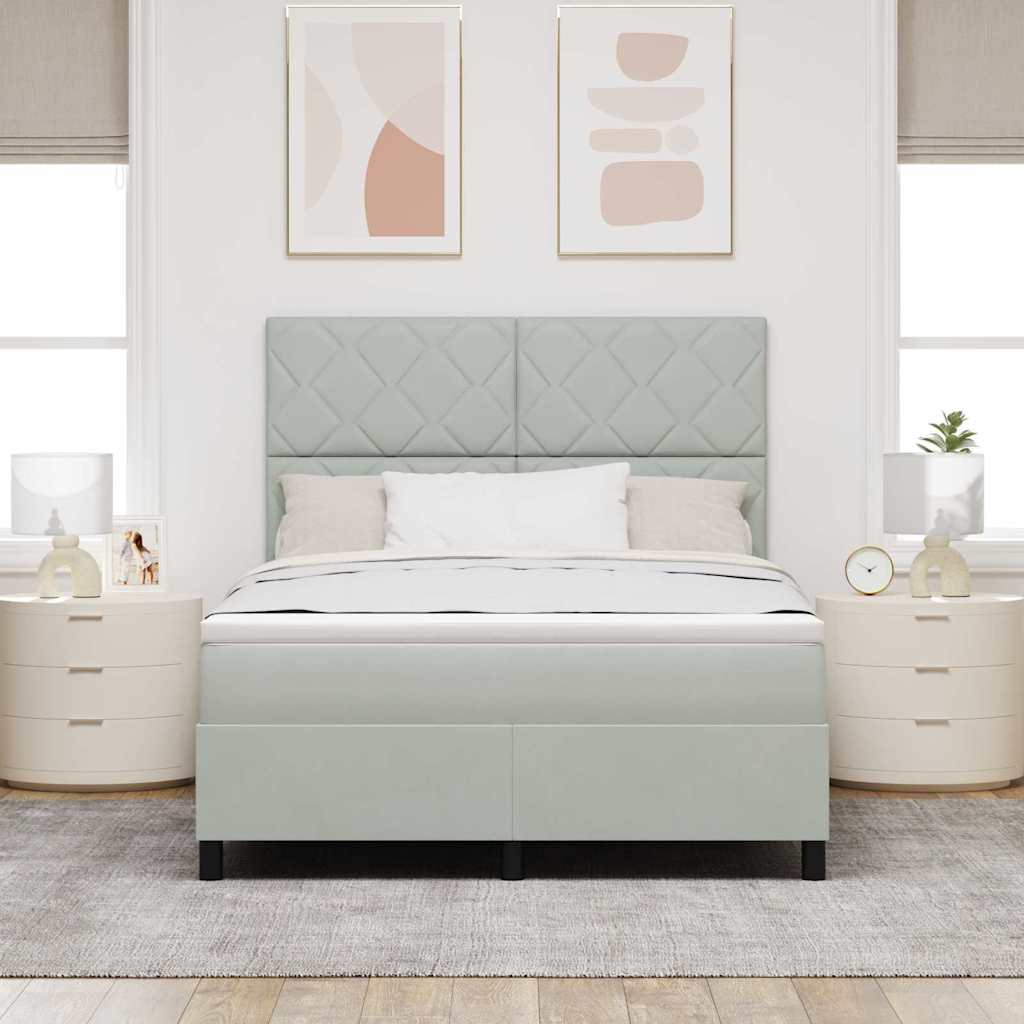 Lit à ressorts avec tête de lit Gris clair 140 x 200 cm Velours - XIOS