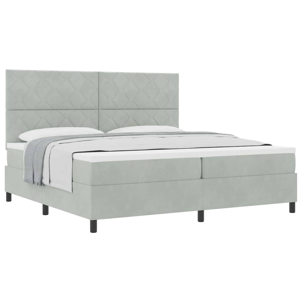 Lit à ressorts avec matelas Gris clair 200 x 200 cm Velours - XIOS