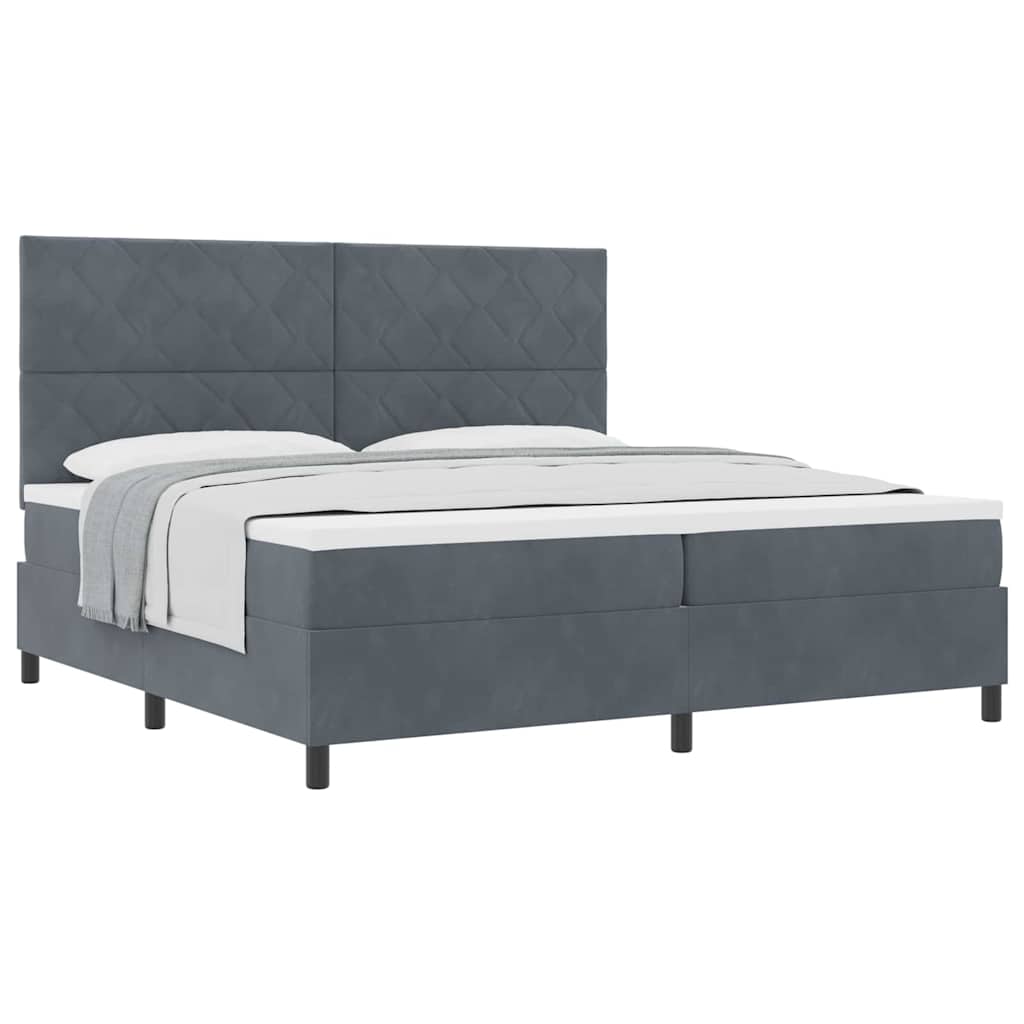 Lit à ressorts avec matelas Gris foncé 200 x 200 cm Velours - XIOS