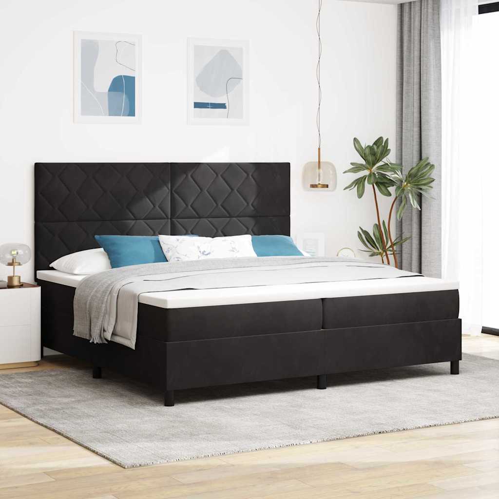 Lit à ressorts avec matelas Noir 200 x 200 cm Velours