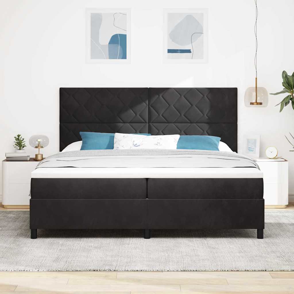 Lit à ressorts avec matelas Noir 200 x 200 cm Velours