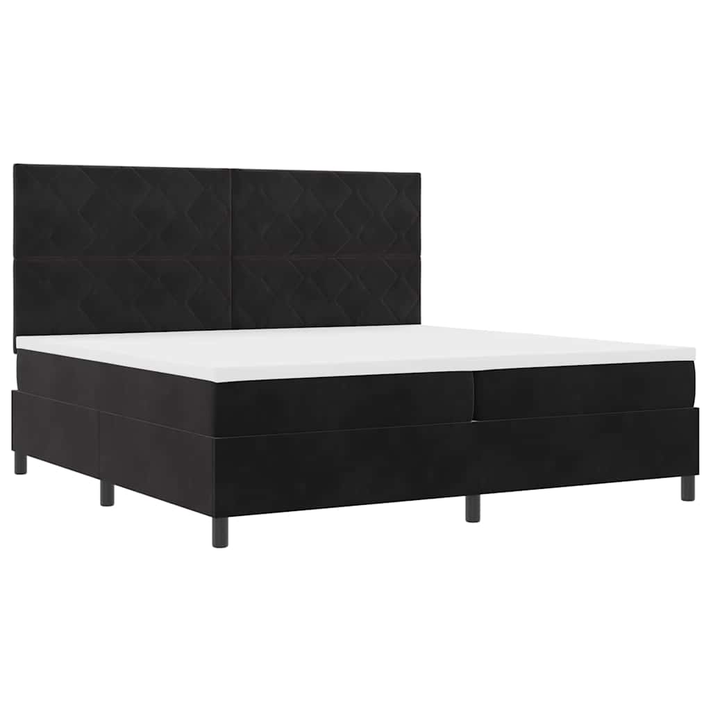 Lit à ressorts avec matelas Noir 200 x 200 cm Velours